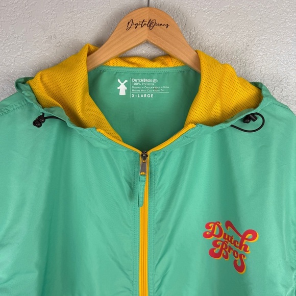 Dutch Bros Packable Mint Green Retro Hooded Windbreaker XL - Unisex, 1/2 Zip - Picture 9 of 13
